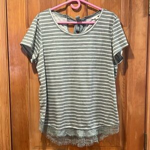 LC Lauren Conrad womens striped lace short sleeve top size XXlarge.